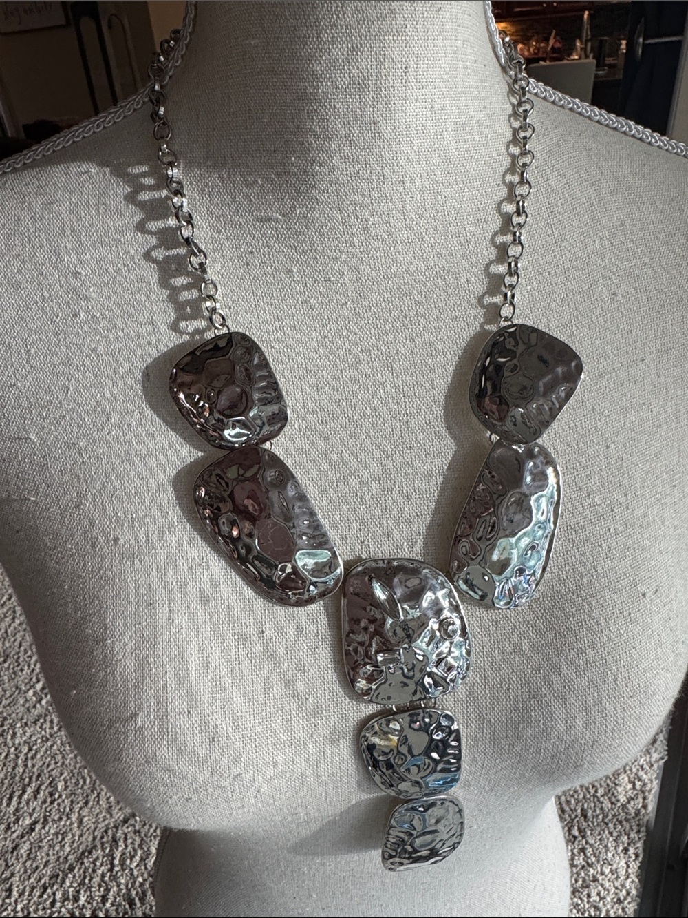 Silver Textured Statement Necklace